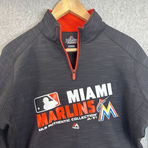 Women's Majestic Size XL MLB Miami Marlins Fleece Lined 1/4 Zip Sweater Pullover - Picture 2 of 11